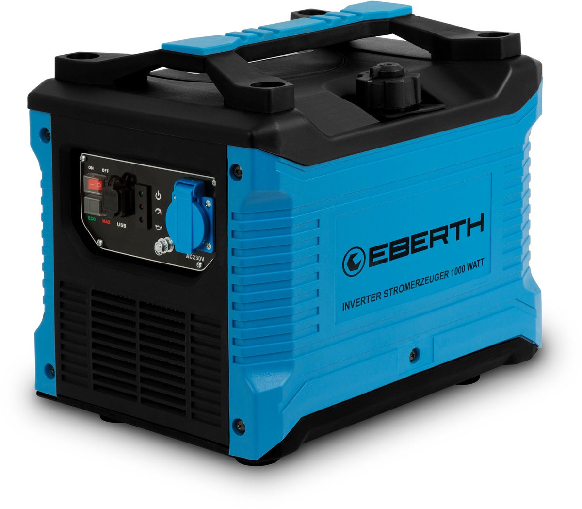 EBERTH 1000 Watt inverter-stroomgenerator, stil, noodstroomaggregaat met 2 PS benzinemotor, 4-takt, stroomgenerator met 1x 230V en 2x USB-aansluiting, invertertechnologie voor stroom zonder spanningspieken