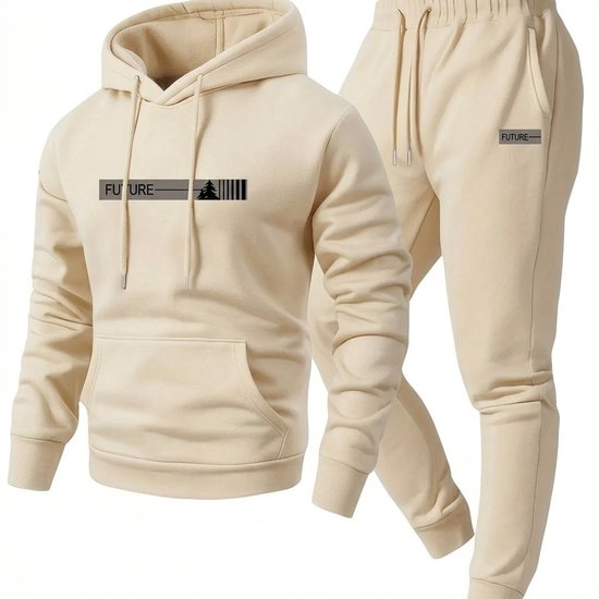 Crème hoodie met 'FUTURE' print en crème joggingbroek met print.
