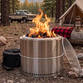 Smokeless Vuurkorf - RVS Buitenhaard Voor Tuin Met Houtvuur En Barbecue Functie - Draagbare Vuurkorf Zilver
