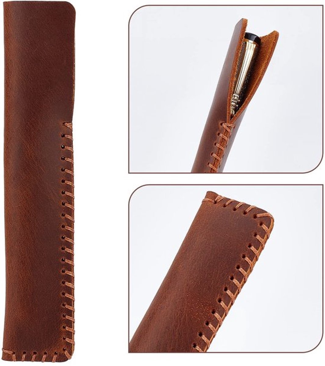 Solidchoice - Dailygoody - Lederen Pen Case - Dubbele Pouch - Vintage Beschermende