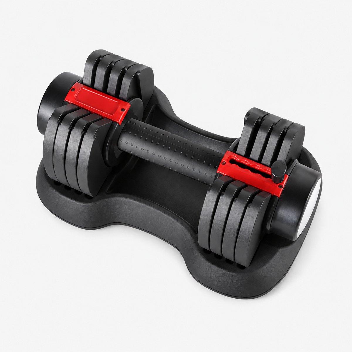 Gloovon® - Verstelbare Dumbell 11 KG - Dumbbell - 2.2 KG t/m 11 KG - Smart Dumbbells - Vijf Standen verstelbaar - Krachttraining - Fitness - Halterset voor Thuisgebruik - Zwart-Rood