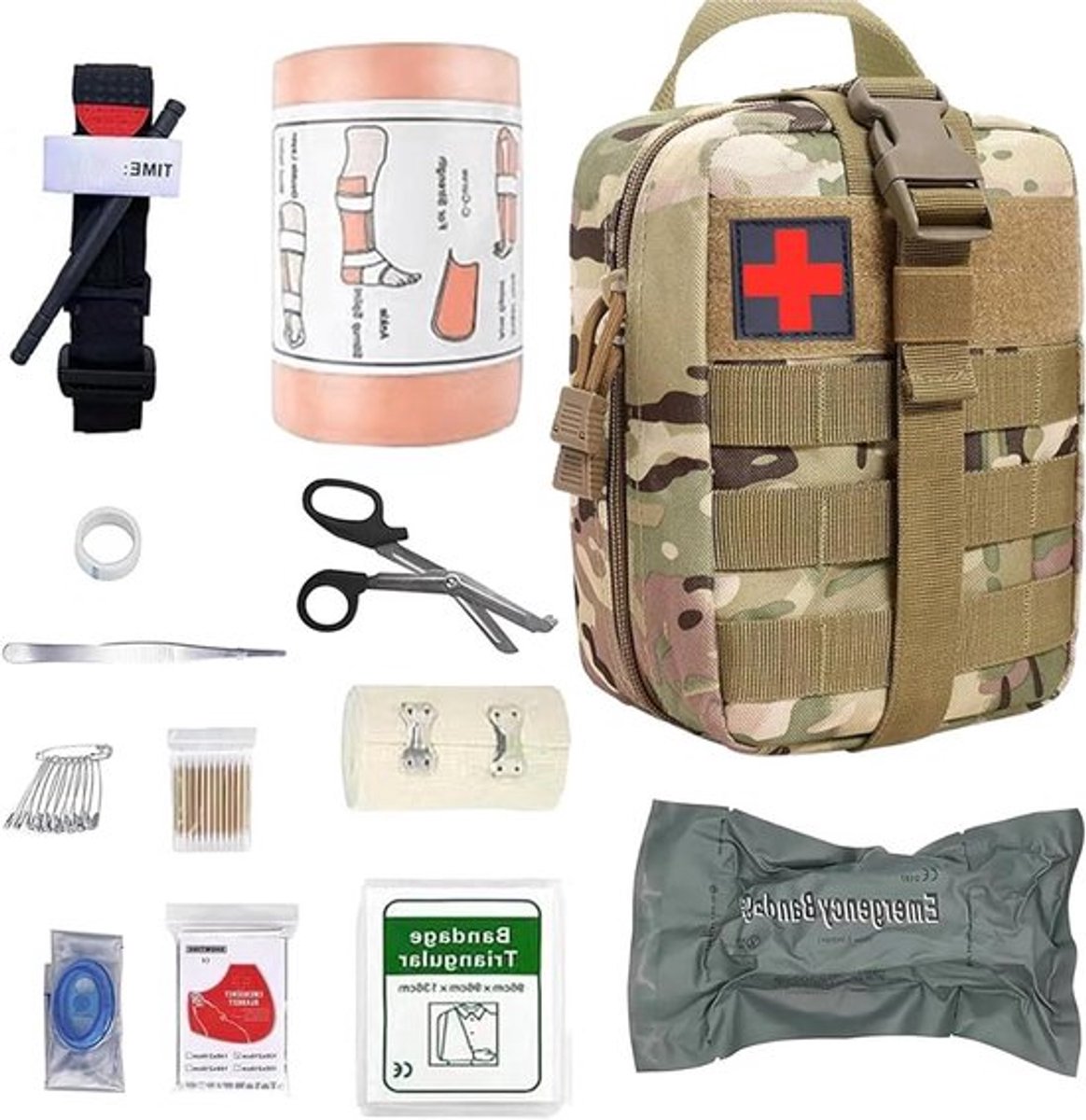 Tactische medische tas Allecto Plus met EHBO-set en camouflage