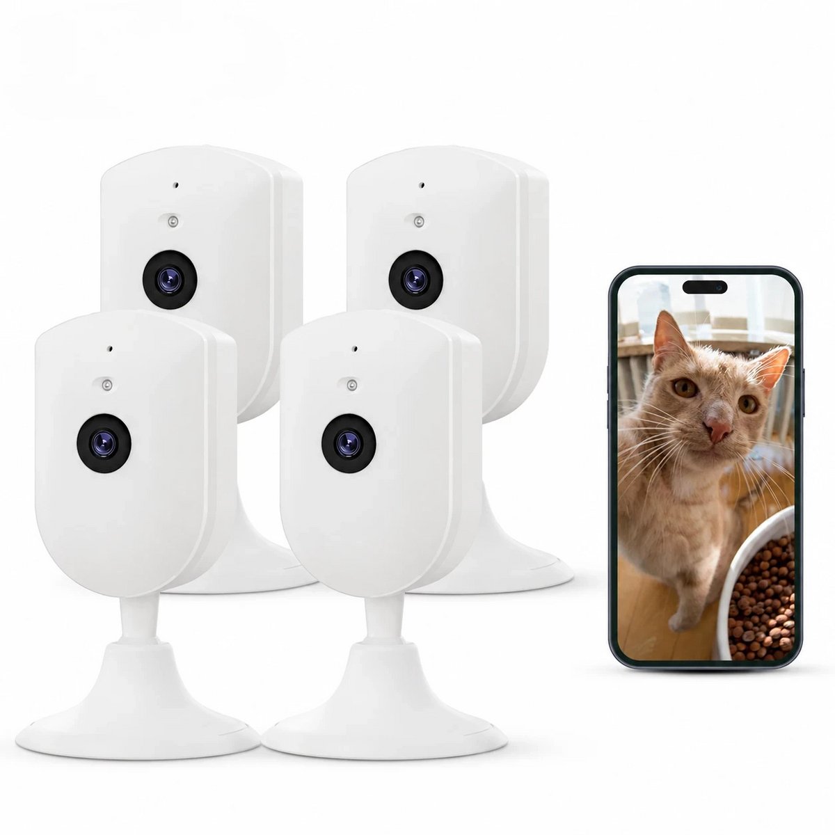 4MP bewakingscamera voor binnenshuis met nachtzicht, wifi, indoorcamera, hondencamera, tweeweg-audio, 2,4 GHz wifi, PIR-bewegingsdetectie voor baby’s en huisdieren 4pcs