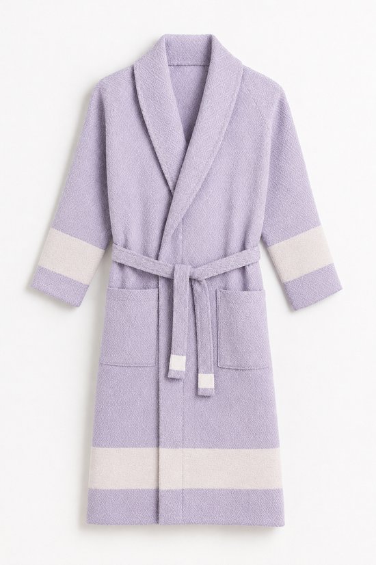 Peshtemal badjas hamam – sauna badjas - 100% hoogwaardig katoen – sneldrogend & lichtgewicht – zomer | ochtendjas - unisex hamam badjas - lila - maat L/XL