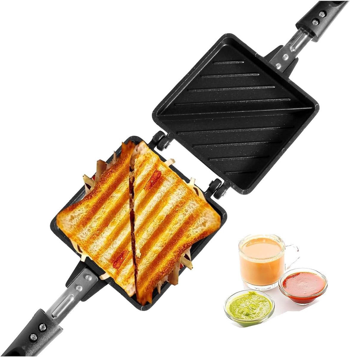 Sandwich Broodrooster - Tosti IJzer Grill - Snelle Lunch Maken - Dubbele Anti-aanbaklaag - 2 Slices - Zwart