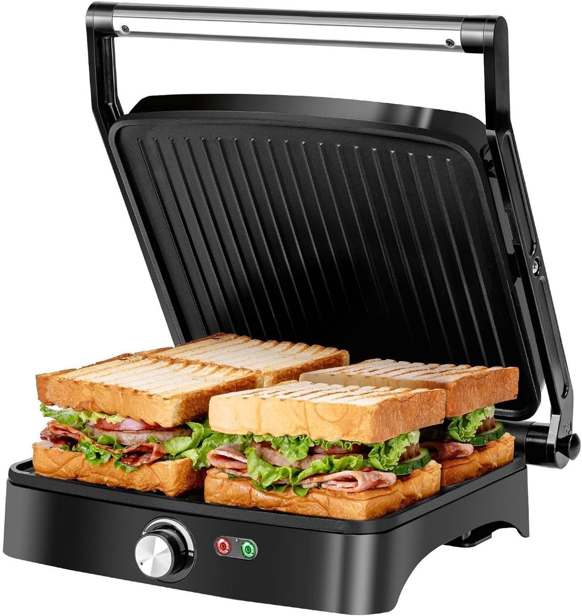 Contactgrill - Sandwichmaker Panini - Snelle Maaltijden - 3-in-1 Functie - 1800 Watt - Zwart