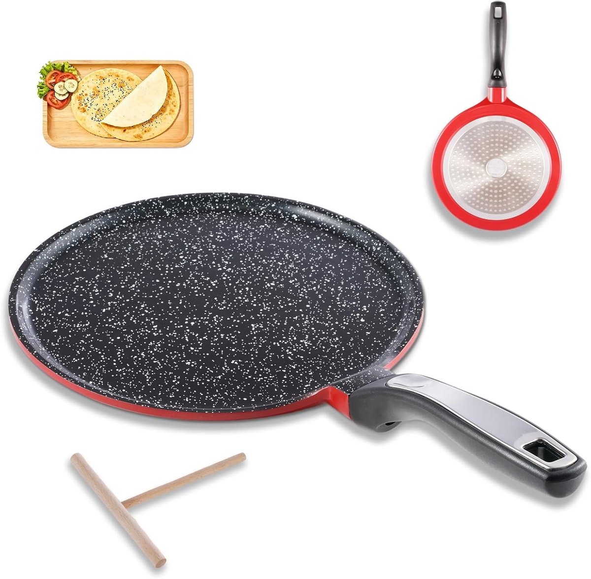 Crêpepan Inductie - Pannenkoekenpan - Crêpes Maken - Inclusief Deegspreider - 24 cm - Zwart
