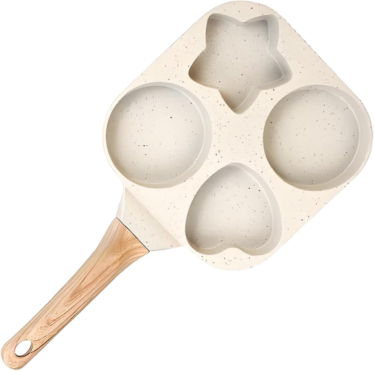 Eierpan met antiaanbaklaag - Omelet pan - Ontbijt maken - Vier vormen - 4 kopjes - Crèmekleurig