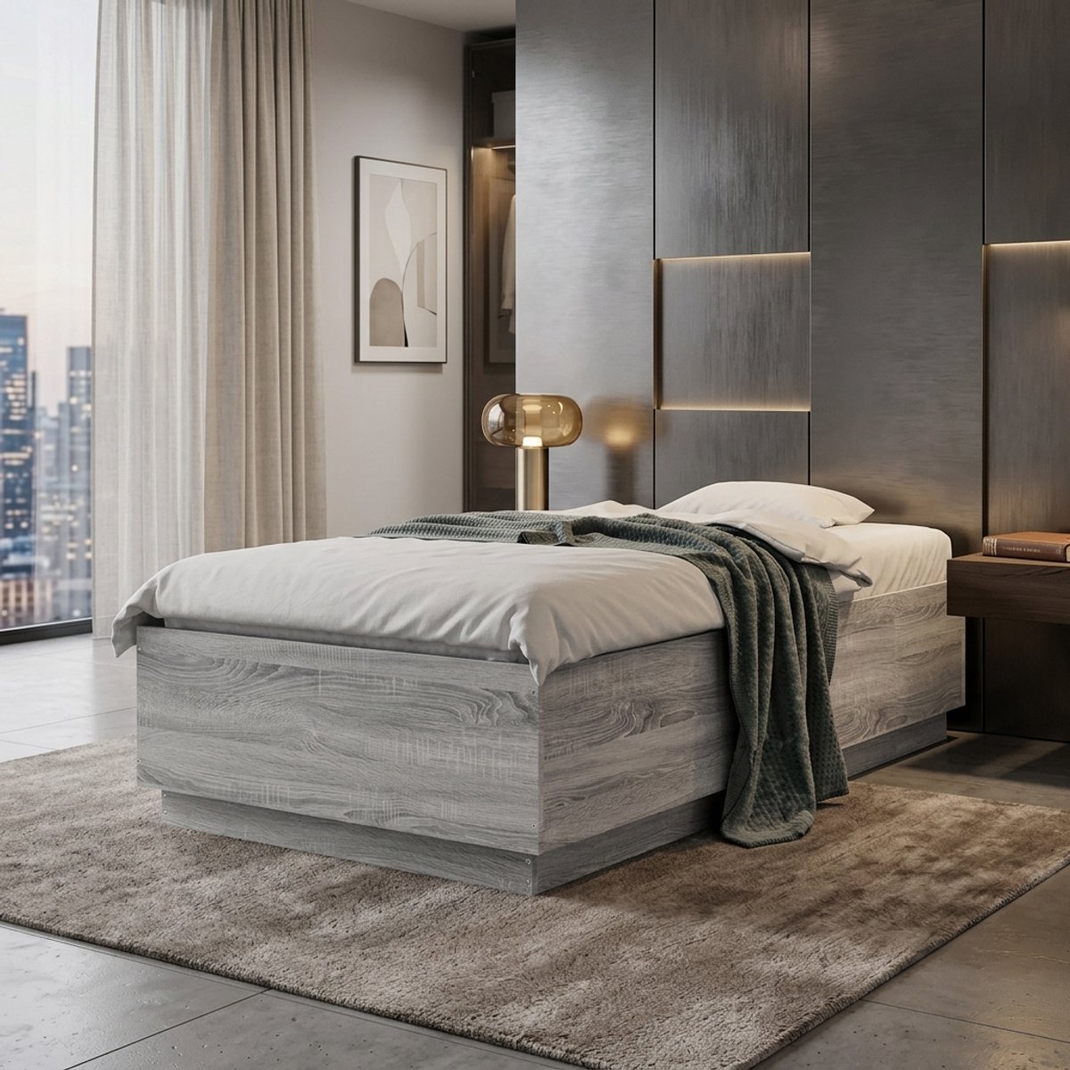 Modern Bedframe 75x190 cm Grijs Sonoma Houtlook met Lattenbodem – Minimalistisch Eenpersoonsbed voor Slaapkamer, Kinderkamer en Logeerkamer | Medahomestore