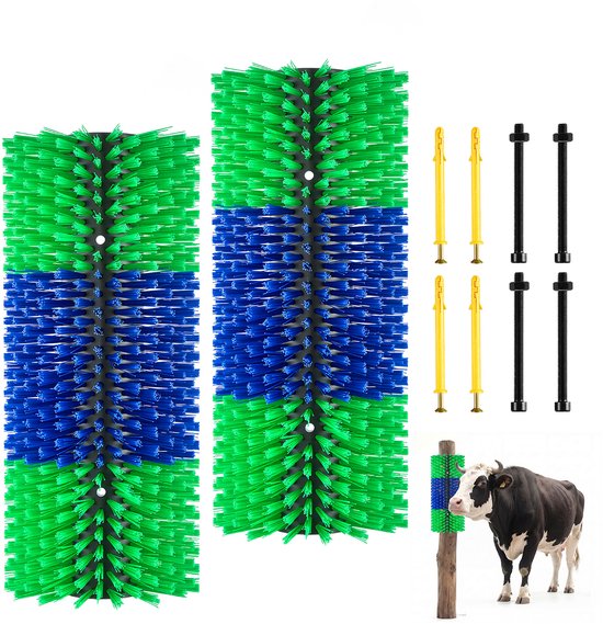 VEVOR Krabborstel 43x19 cm, Veeborstel 2 stuks incl. 8 Schroeven, Krabborstel voor Het Verlichten van Rugjeuk, Massage- en Verzorgingskrabtool voor Paarden, Runderen, Schapen en Varkens, Groen & Blauw