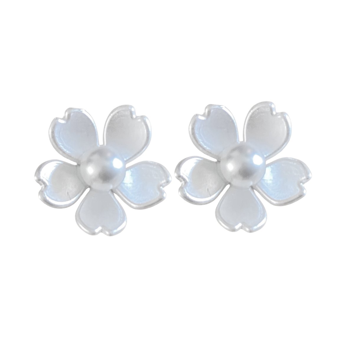 Magneet oorbellen -witte -bloem parel 15 mm- geen gaatje- Charme Bijoux