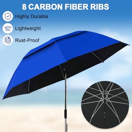 ModernStore Set van 2 strandparasols met klem, UPF 50+, 360° verstelbaar, voor strandstoel, campingstoel en rolstoel - Dubbellaagse overkapping, Blauw — afbeelding 2