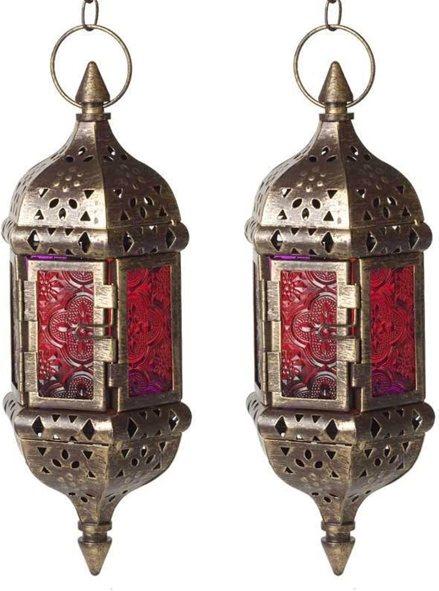 Kaars Lantaarn Set - Decoratieve Lantaarns - Sfeerverlichting Creëren - Marokkaans Ontwerp - 2 Stuks - Donkerbruin
