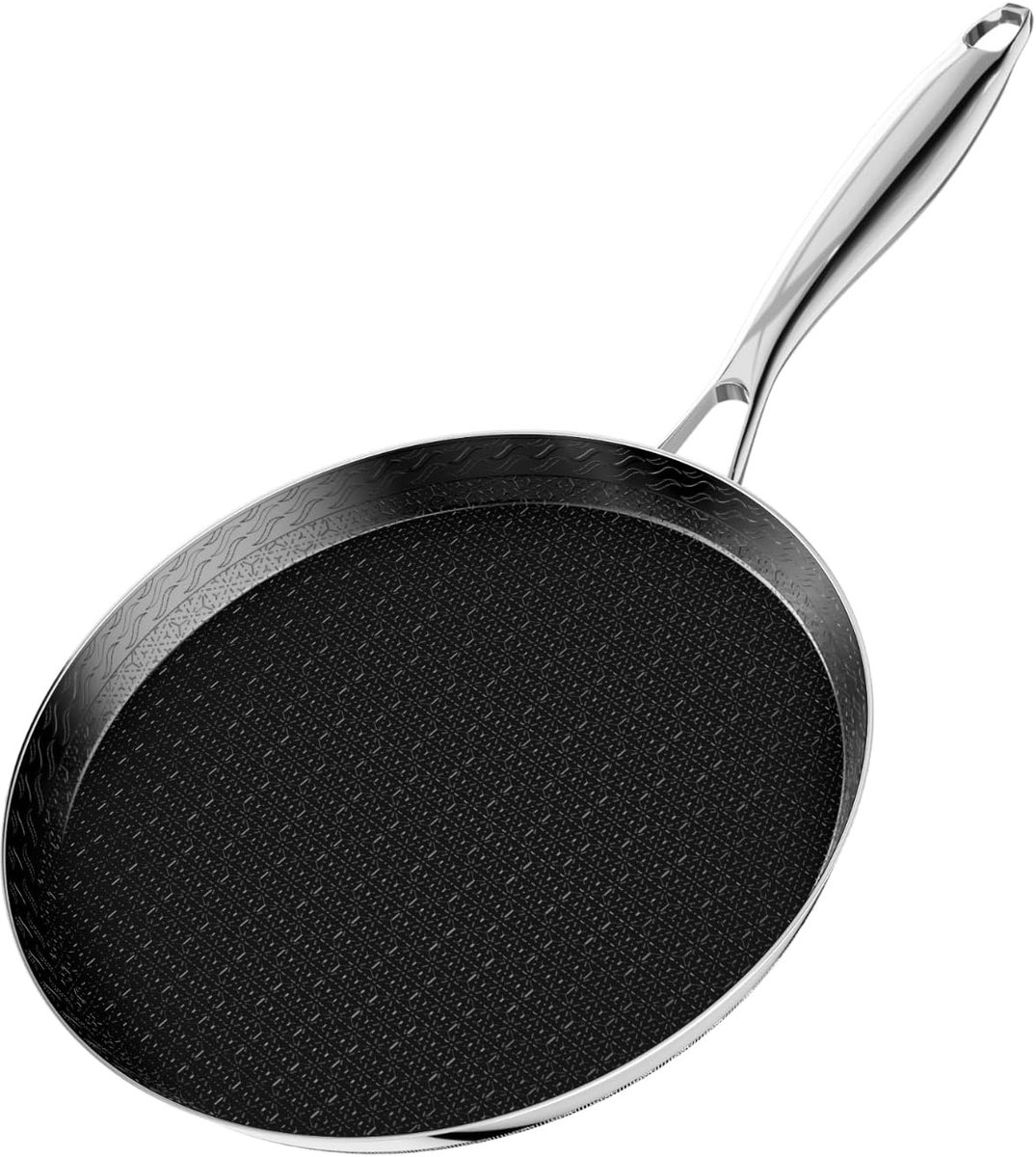 Pannenkoekenpan Roestvrijstaal - Crêpespan Koekenpan - Lekker Ontbijten - Antiaanbaklaag PFOA PFOS-vrij - 30 cm - Zwart