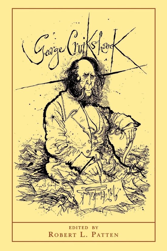 Boekomslag met een tekening van George Cruikshank die aan een bureau zit en schrijft. De tekst "George Cruikshank" staat bovenaan.