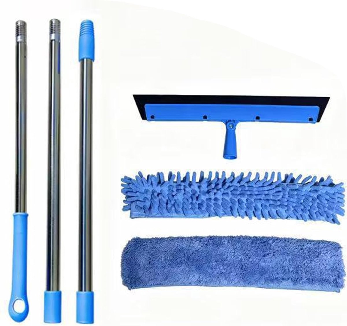 Raamwisser Kit - Rafel en Wis Set - Ramen Schoonmaken - 2-in-1 Reiniging - Uitschuifbaar - Blauw