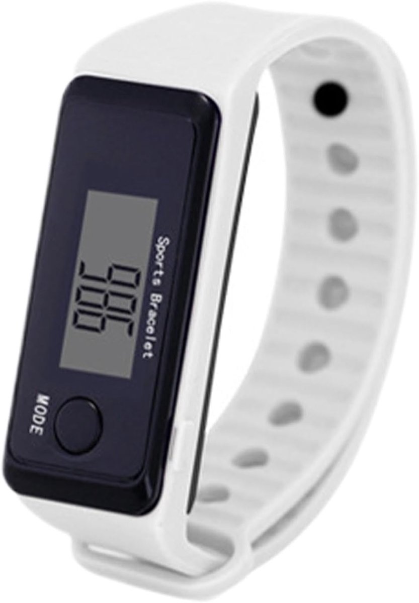 Waterdichte Stappenteller Horloge - Fitness Tracker - Activiteiten Monitoren - Duidelijk LED Display - One Size - Wit