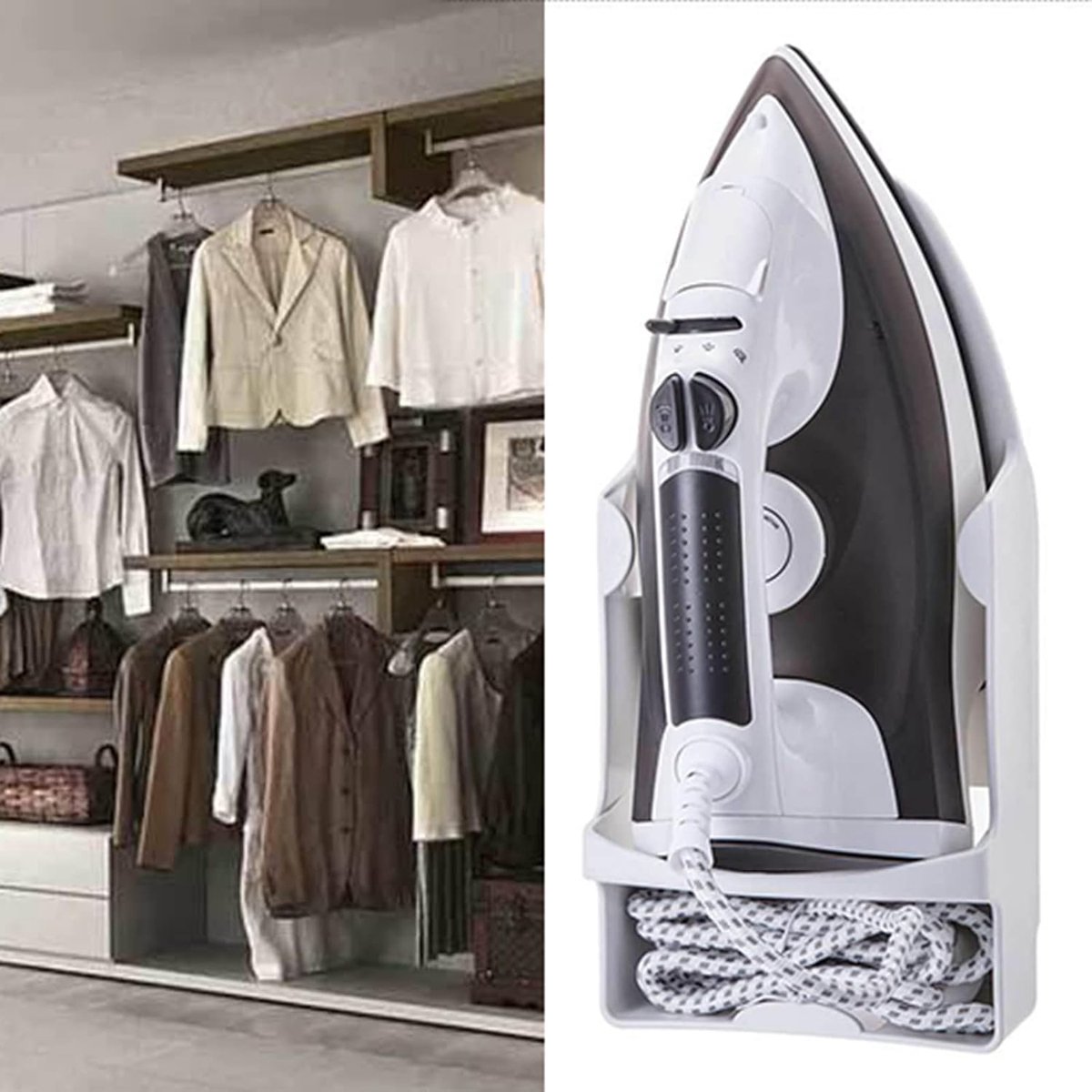 Strijkijzer Houder - Ijzeren Hanger - Veilige Opslag - Hittebestendig Ontwerp - 308 x 148 mm - Wit