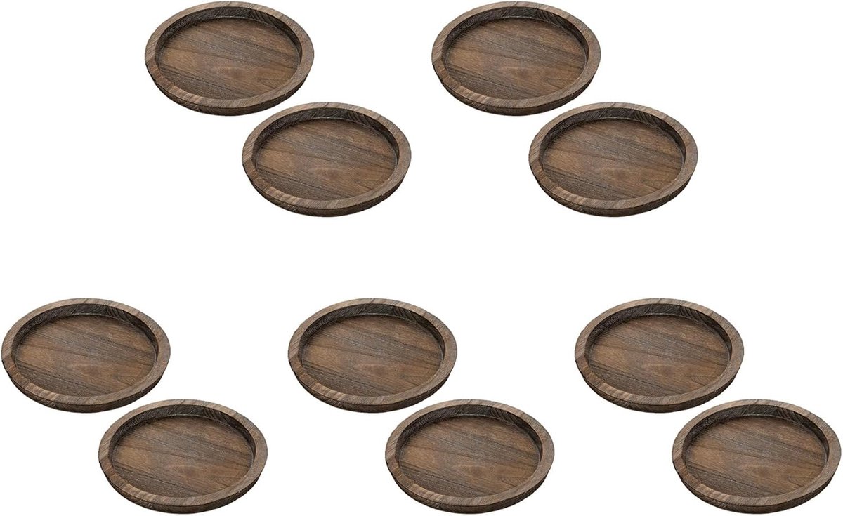 Houten Kandelaars - Decoratieve Platen - Sfeervol Huis - Rustieke Afwerking - 10 Stuks - Verouderd
