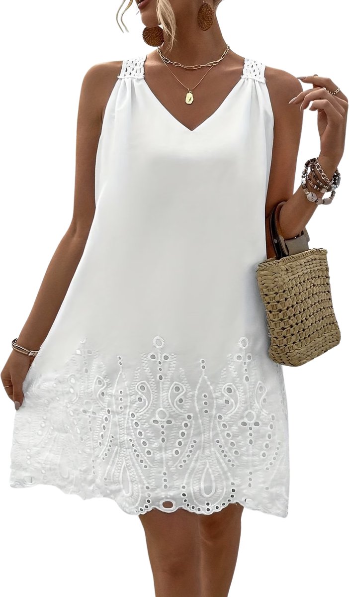 Currero Zomerjurk Dames Zomerjurken Volwassenen Vrouwen Midi Jurk Ibiza Stijl Sundress Dress M Wit