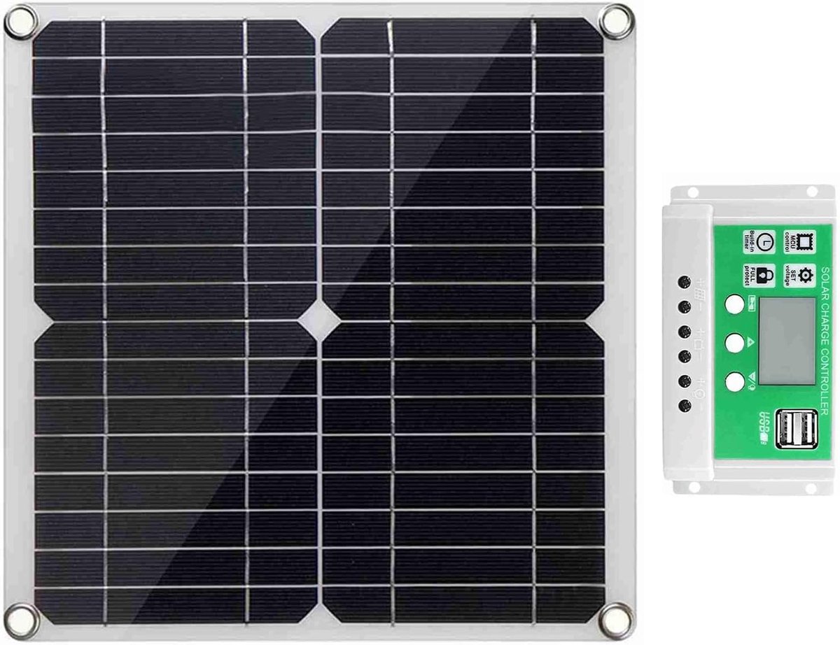 Zonnepaneel Set - Off-grid Stroom - Accu Laden - Hoge Conversie Efficiëntie - 20 Watt - Zwart
