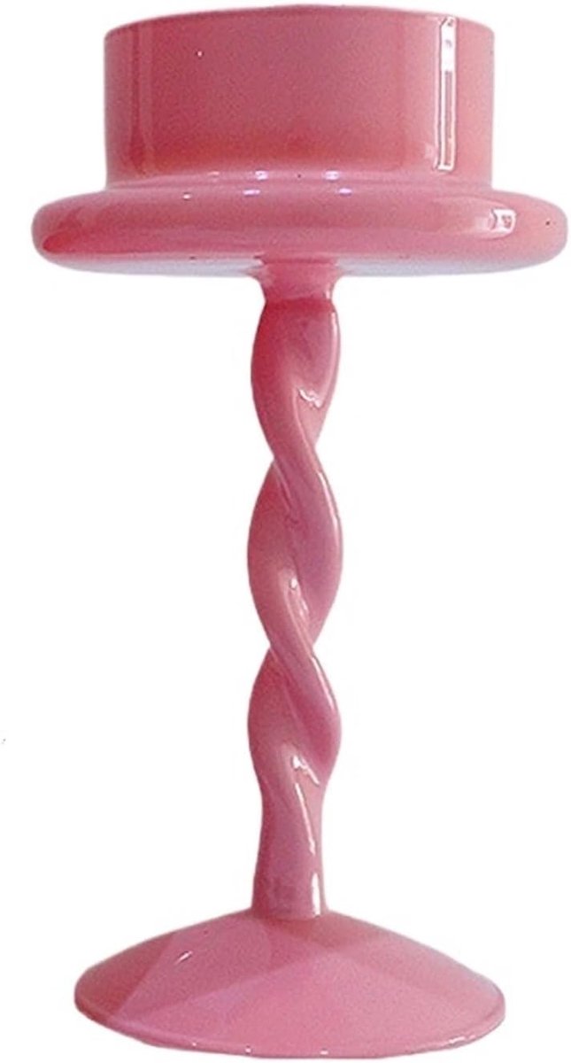 Glas Kandelaar - Theelichthouder Wax - Diner Decoratie - Strak Ontwerp - 9x20cm - Roze