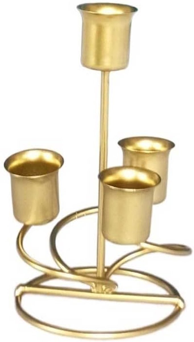 Kaarshouder Tafel - Metal Art - Feestelijke Decoratie - 4 Armen Ontwerp - Lange Kaarsen - Goud