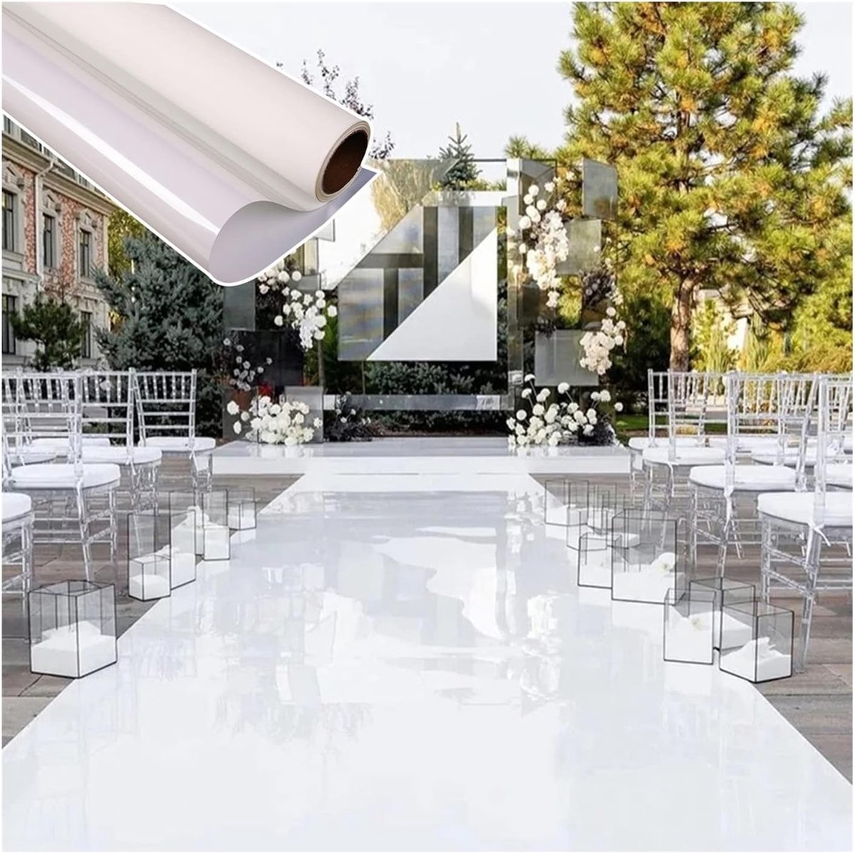 Gangloper Tapijt - Feest Runner - Feestelijke Decoratie - Spiegelend Effect - 1.2x10m - Wit