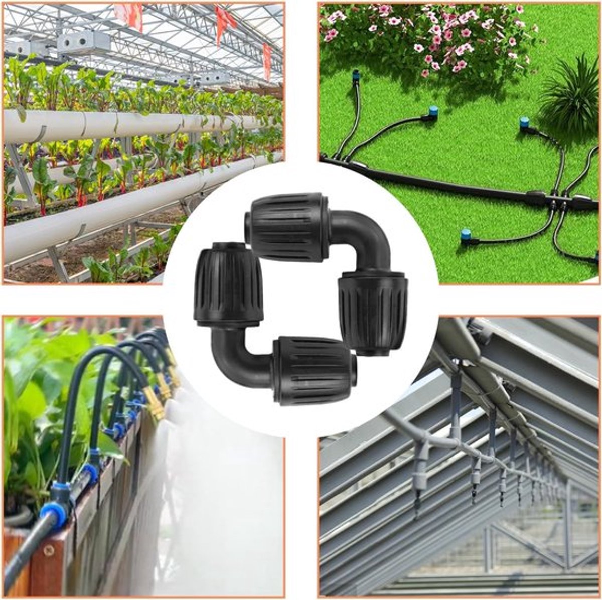 10 Druppelirrigatieslang 90° bochtstukken - Slangkoppelingen - 1/2 inch zwarte bochten - Voor tuinirrigatiesystemen, landbouwirrigatiekoppelingen, PE buis T-stukken, tuinbouw druppelirrigatiekoppelingen