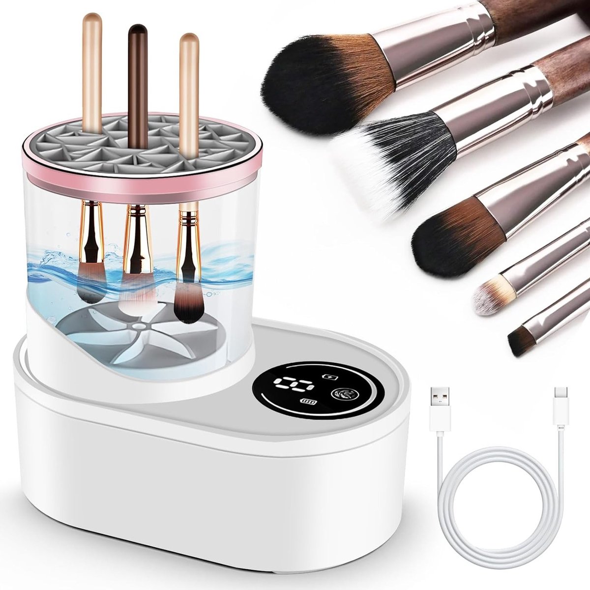 Automatische Borstelreiniger voor Make-up, USB Oplaadbare Schoonmaakborstel, Eenvoudig en Efficiënt voor Alle Make-upkwasten, Perfect Cadeau voor Vrouwen