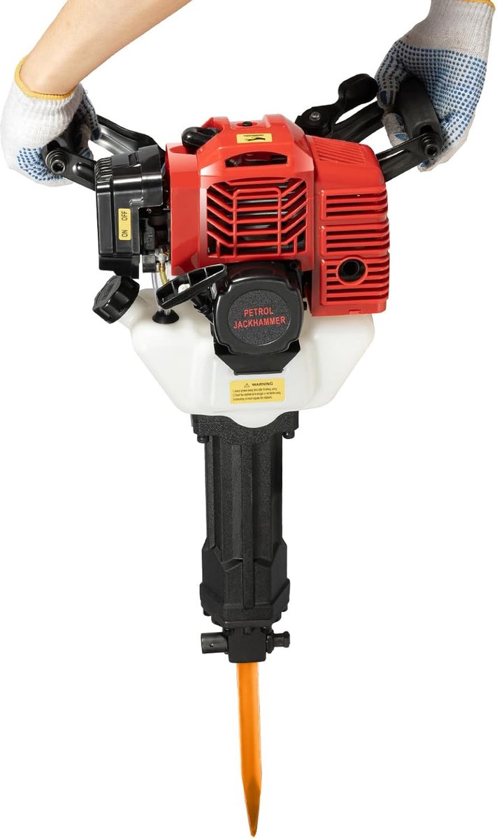 Benzine Sloophamer - Breekhamer Motor - Beton Slopen - Krachtige 1900W Motor - 52CC Cilinderinhoud - Zwart Rood