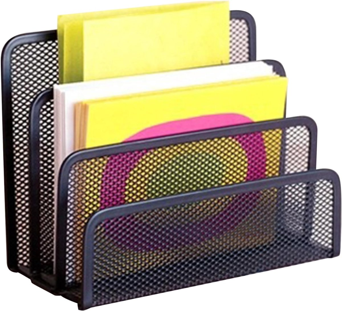 Bureau Organizer - Opbergmappen Documenten - Kantoor Werkplek - Metalen Gaas Design - 17.5 x 9 x 13cm - Zwart