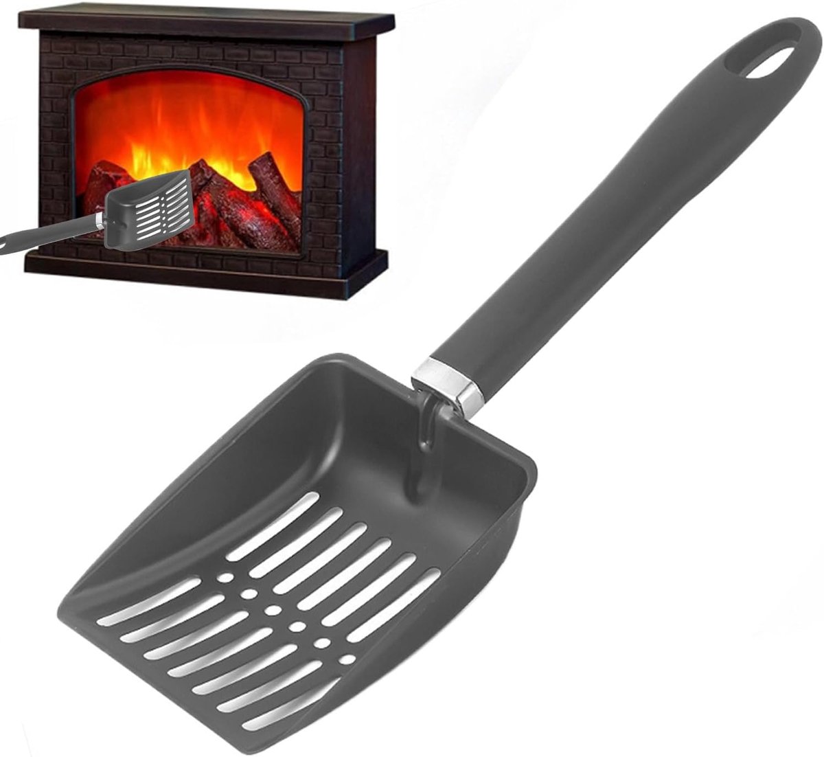 Koolschep Metaal - As Schep - Open Haard Reinigen - Holle Zeefkop - 40 cm - Zwart
