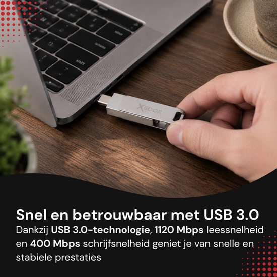 Xedor® Base - Clé USB - 128 GB - 1120 Mbps - USB C et A - iPhone et Android