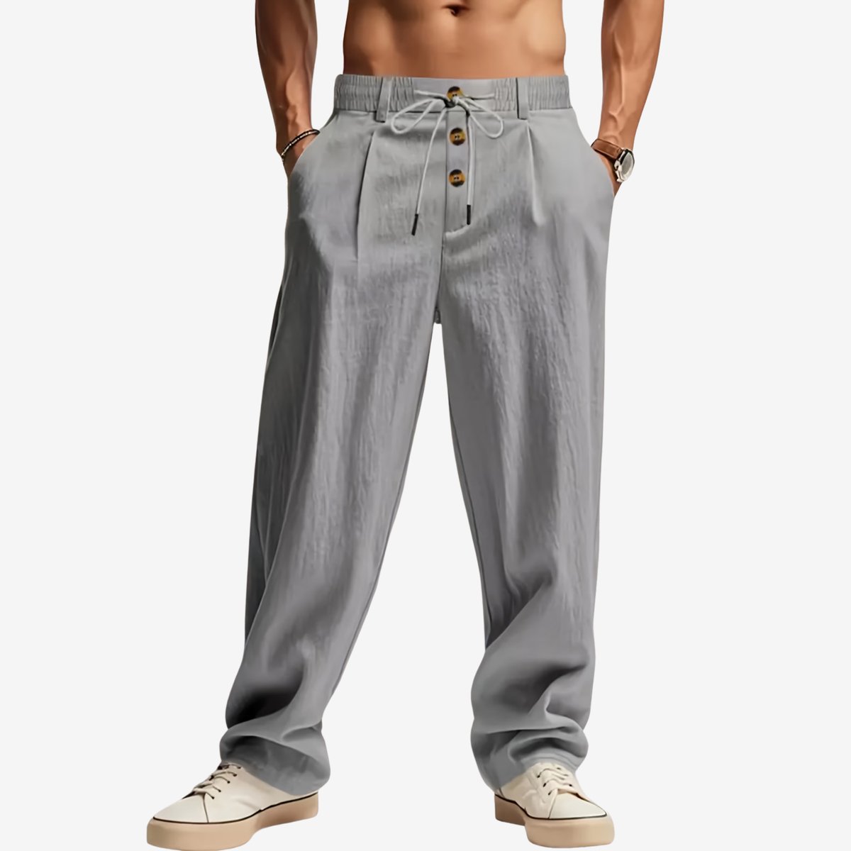 Currero Linnen Broek Heren - Zomerbroek - Volwassenen - Lange Broek - Pantalon - Strandbroek - Zomer - Ibiza Stijl - Grijs M