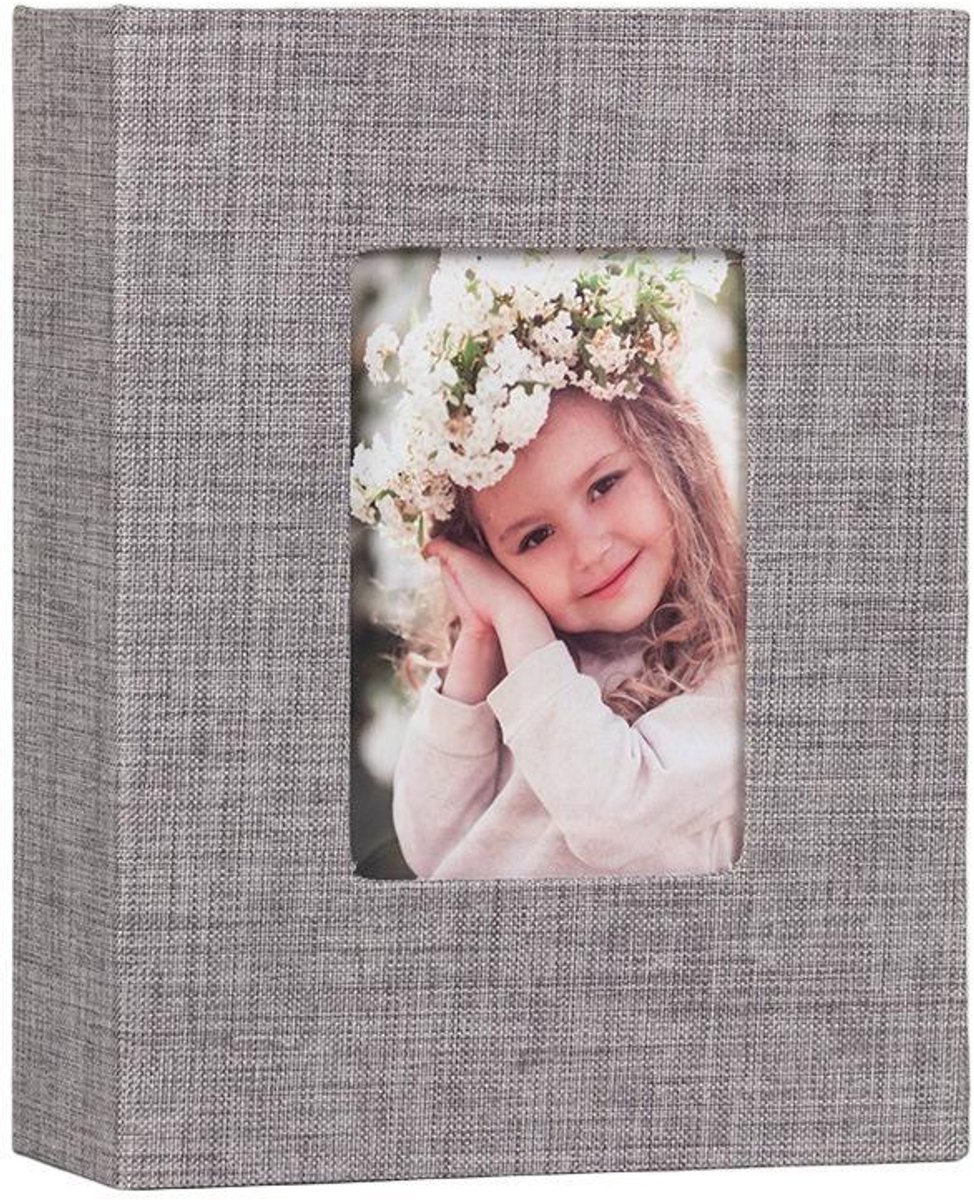 Zelfklevend fotoalbum – Met fotovenster – Geschikt voor 6-inch foto's – Linnen kaft – DIY-plakboek – 50 witte pagina's – Onmisbaar voor op reis – 16,5 x 12,5 cm – Grijs