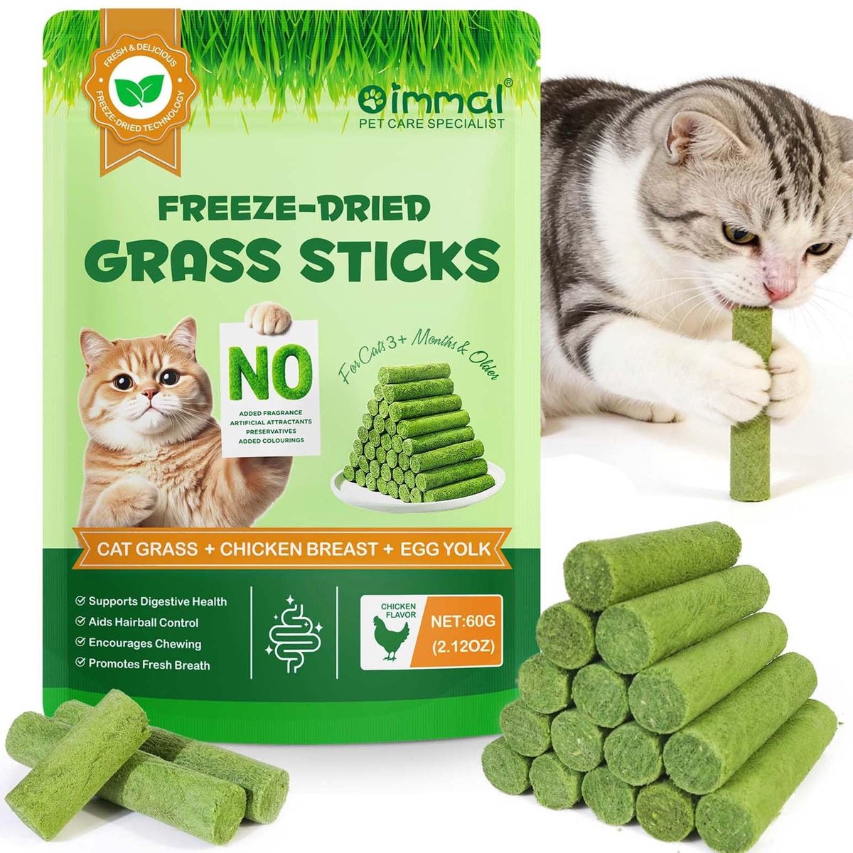 Dailygoods - Gevriesdroogde kattengrassticks voor gezonde spijsvertering
