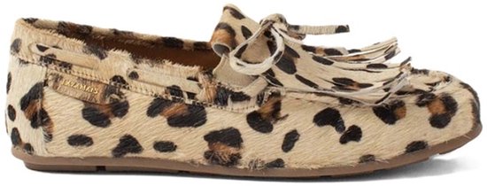Lazamani leren loafer met luipaardprint en franjes. De binnenkant is van zacht suède.