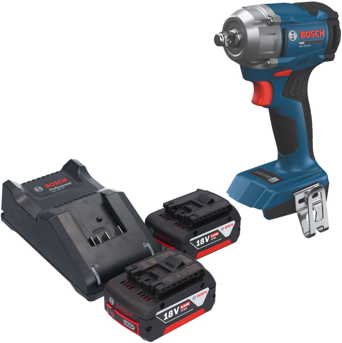 Bosch GDS 18V-350 Professional accu-slagschroevendraaier 18 V 350 Nm 1/2" borstelloos + 2x accu 5,0 Ah + oplader