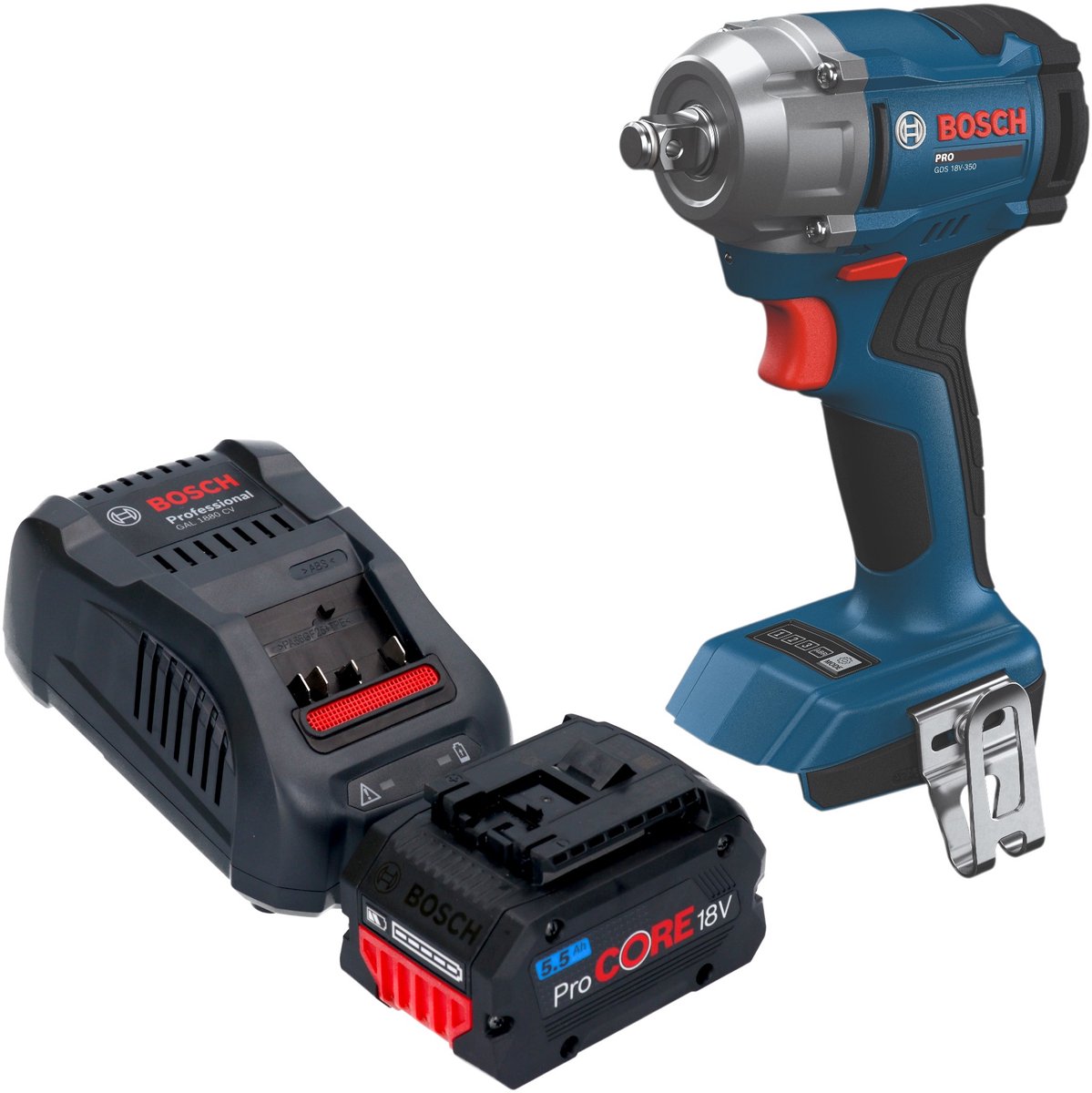 Bosch GDS 18V-350 Professional accu-slagschroevendraaier 18 V 350 Nm 1/2" borstelloos + 1x ProCORE-accu 5,5 Ah + oplader