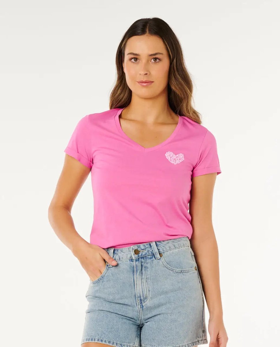 Rip Curl RC Heart V Neck TEE - Super Pink