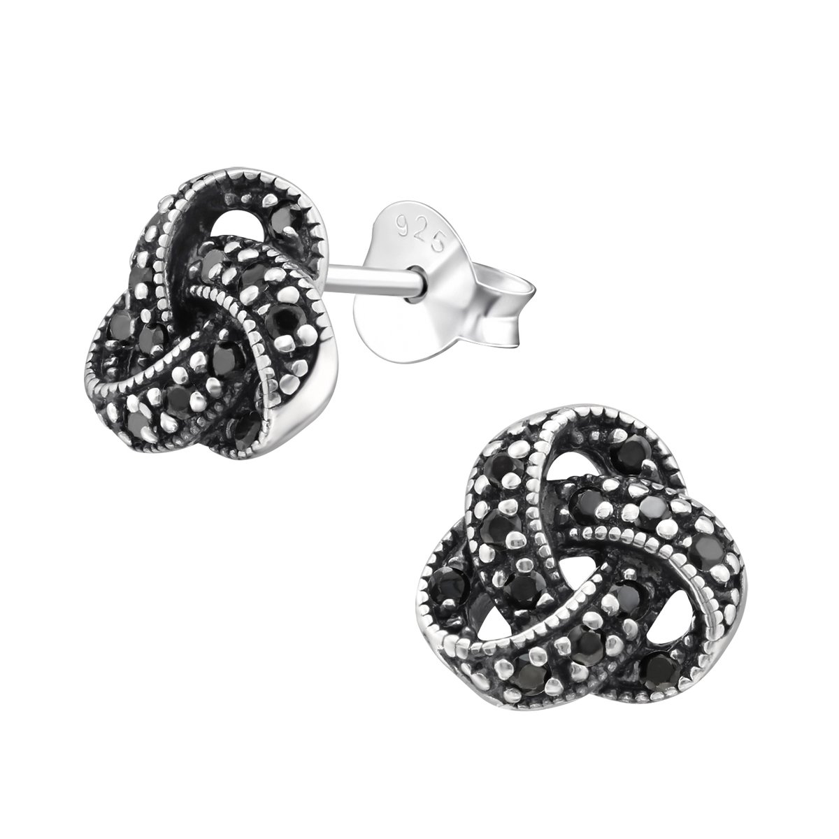 Amanto Oorbellen Freekje Black - 925 Zilver E-Coating - Knopje - ∅8mm
