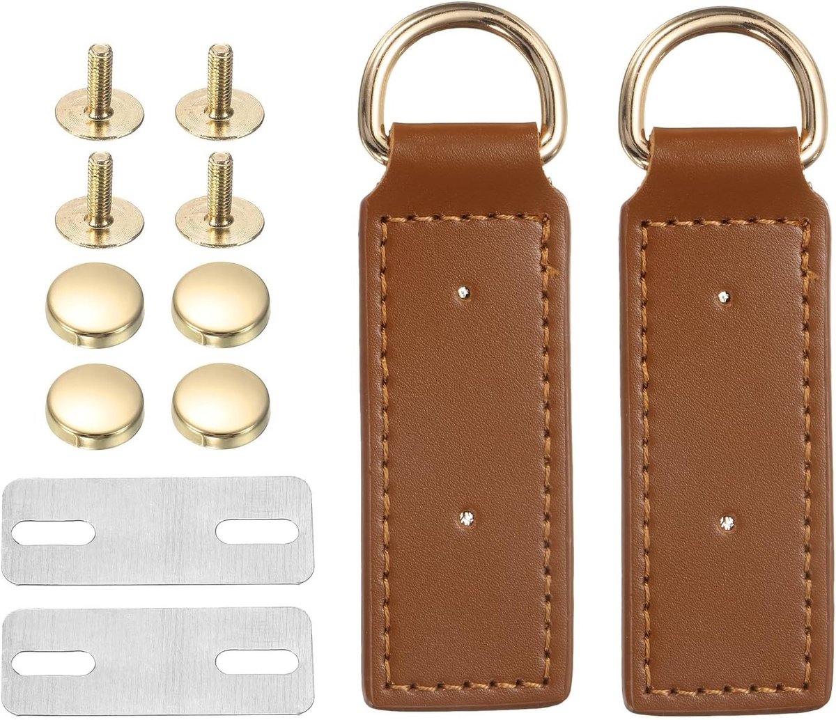 2 Stuks D Ring met Schroeven, Verwijderbare Bevestiging voor Handtas, Portemonnee en DIY Naaien, Bruin