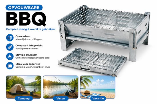 LUNOVO Opvouwbare BBQ - Draagbare Houtskool Barbecue - Camping BBQ - Compact Inklapbaar - Voor Camping, Vissen, Vakantie en Tuin — afbeelding 2