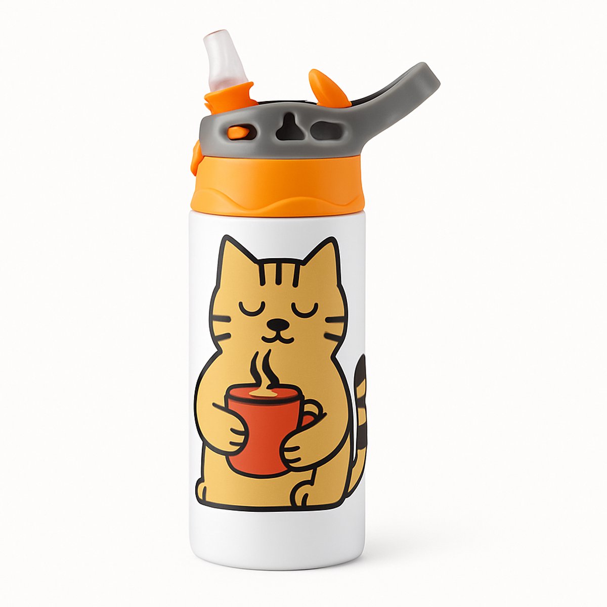 Stoere Grunge Drinkfles – Unieke Drinkfles voor Fans van Zwart-Wit Design - Waterfles voor kinderen (wit/oranje)