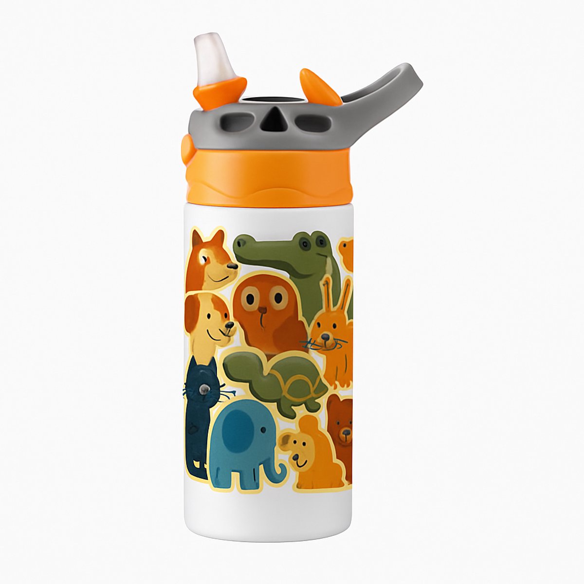 Stijlvolle Art-Deco Gouden Drinkfles – Luxueuze Drinkfles voor Gouden Liefhebbers - Waterfles voor kinderen (wit/oranje)