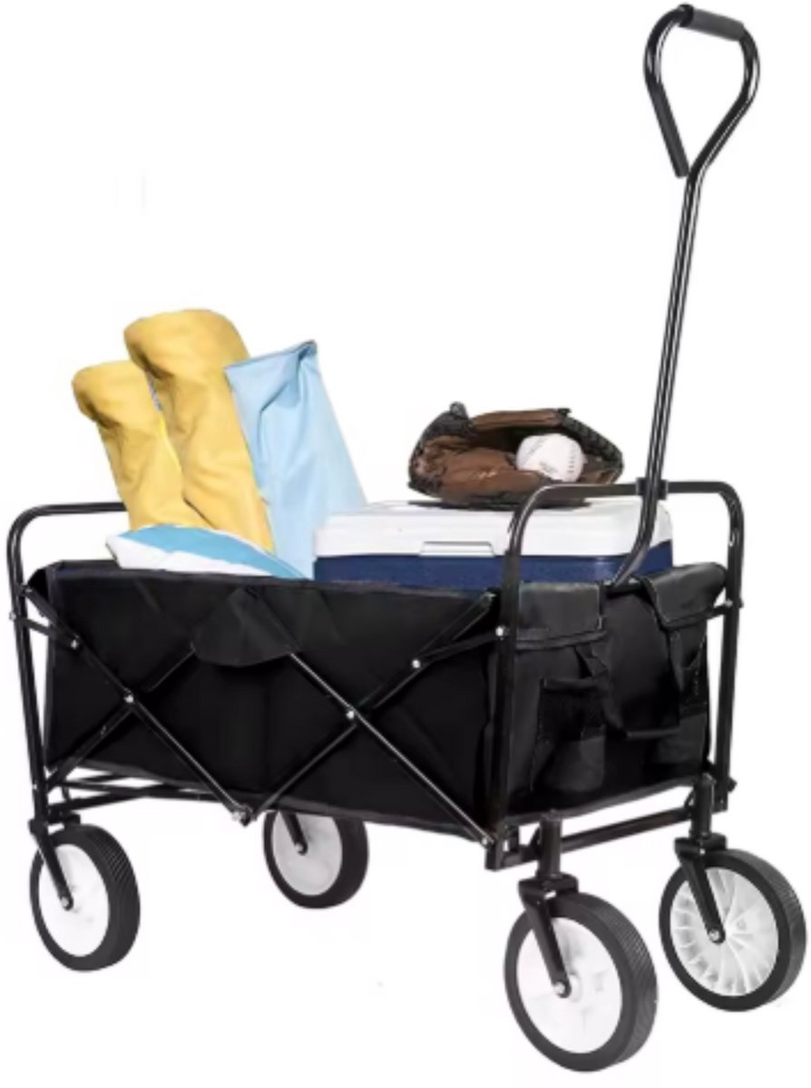 Bolderkar 115 kg Zwart - Opvouwbaar, Strandwagen en Met duwstang met Opvouwbaar tuinwagen - Voor Buitengebruik