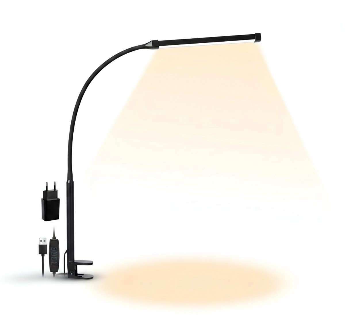 QORA® Bureaulamp LED - Burolamp - Bureaulamp Met Klem - Bureaulamp Kind - Bureaulamp LED Dimbaar - Zwart - 8cm x 5cm x 72cm