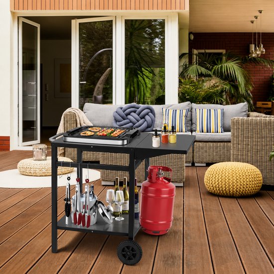 Buitenkeuken op Wielen - BBQ Trolley - Met Opbergkast & Planken - Werktafel voor Buiten - Staal, roestvrij staal, kunststof - Multifunctioneel - Zwart — afbeelding 5