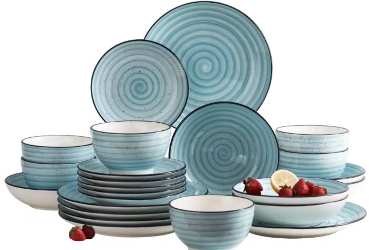 Serviesset 6 persoons Blauw - Dinerborden, 24 delig en Blauw Keramisch - Voor Diner, Keuken, Dagelijks Gebruik en Ontbijt
